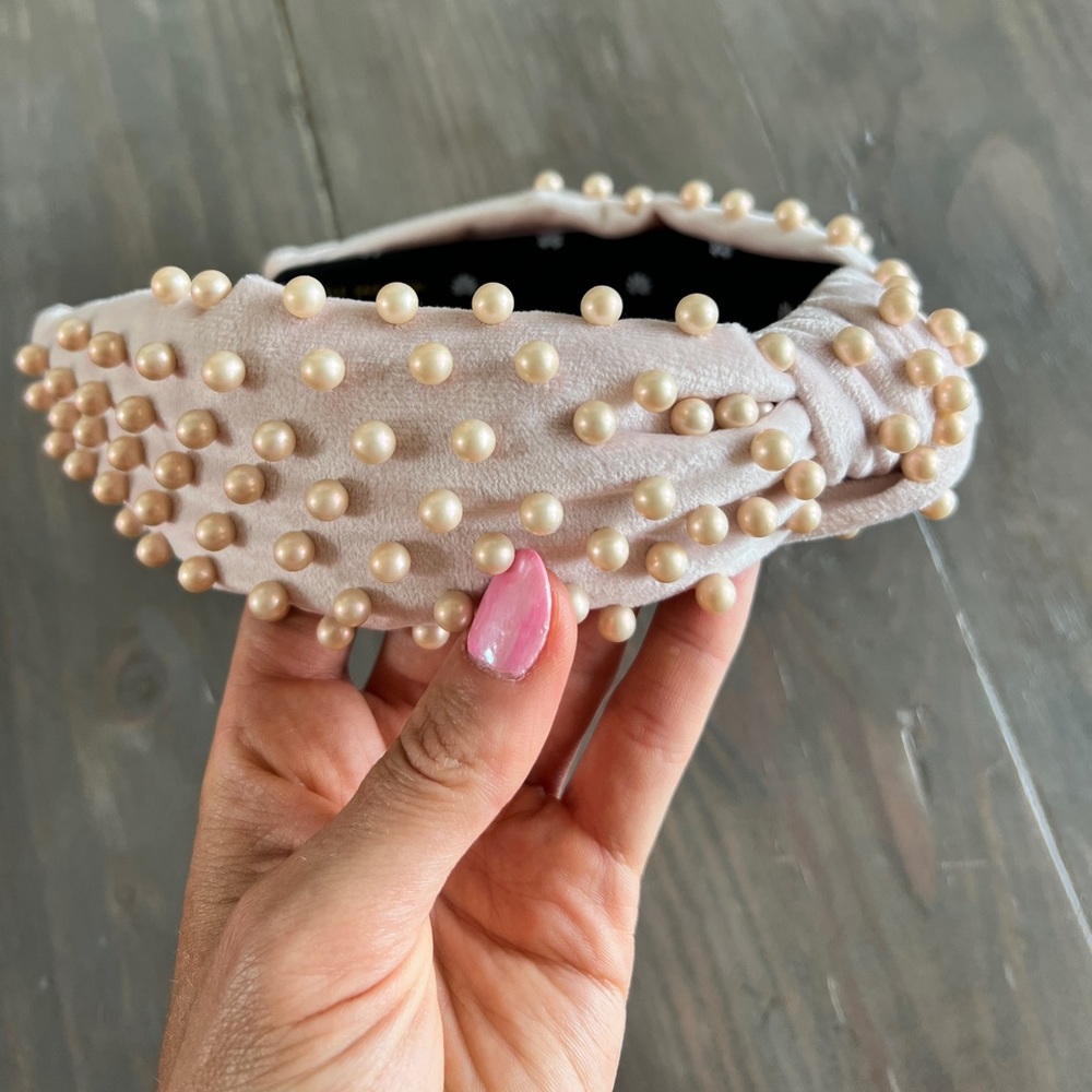 Lele sadoughi blush pink velvet pearl headband